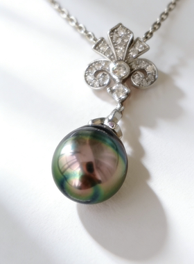 天然海水珍珠吊坠大溪地孔雀绿项链S925银10-11mm新店酬宾孤品