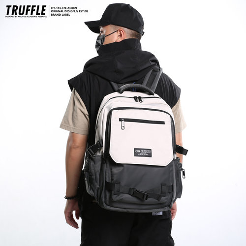 TRUFFLE潮牌大容量双肩包男初中生书包女撞色大学生电脑旅行背包 - 图2