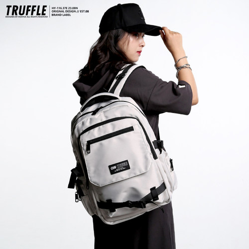TRUFFLE潮牌大容量双肩包男初中生书包女撞色大学生电脑旅行背包 - 图1