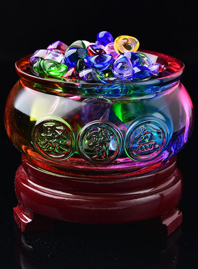 彩色琉璃水晶聚宝盆招财摆件居家办公室门店装饰开业乔迁聚财礼品