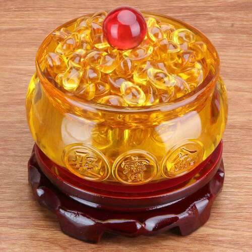 黄水晶聚宝盆摆件琉璃元宝聚宝盆家居装饰品开业礼品摆设 - 图1