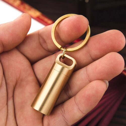 黄铜迷你药盒密封舱随身便携药瓶户外EDC求生防水罐钥匙扣挂件 - 图2