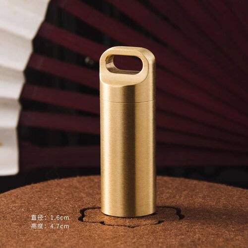 黄铜迷你药盒密封舱随身便携药瓶户外EDC求生防水罐钥匙扣挂件 - 图3