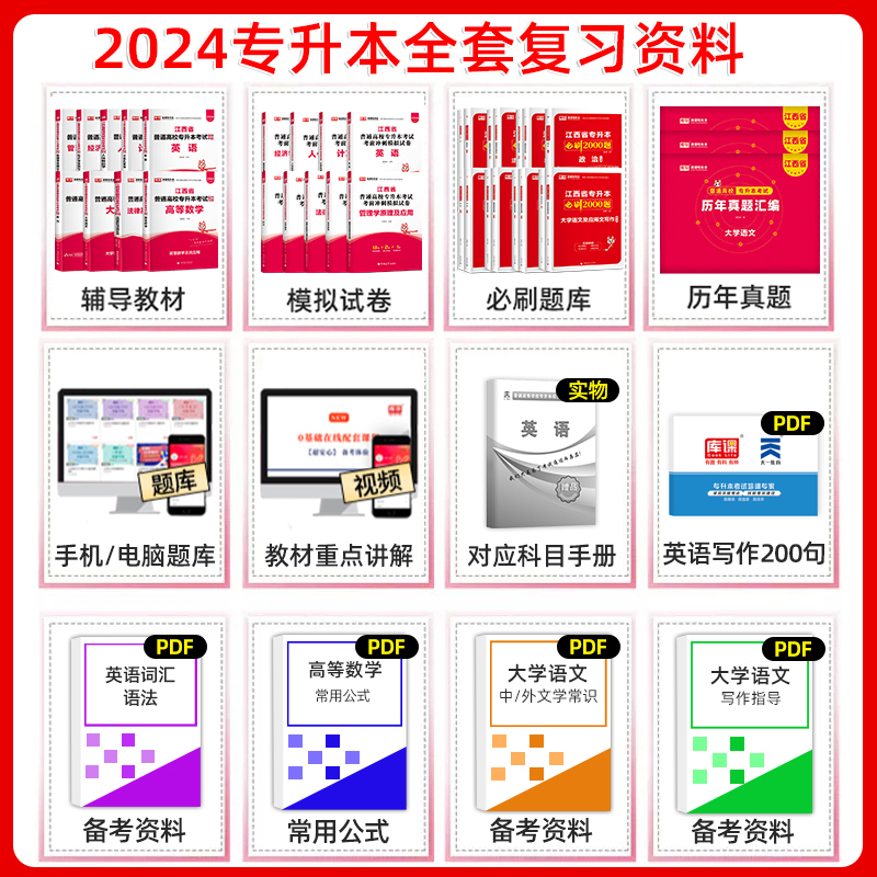 库课2025年江西专升本复习资料2024教材必刷题真题试卷模拟必刷2000题英语政治计算机信息技术江西省统招专升本考试历年真题卷库克 - 图0