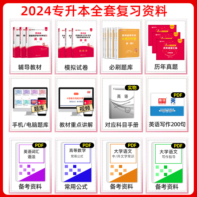 库课2025贵州专升本复习资料2024教材历年真题卷必刷题2000题语文英语计算机高等数学贵州省统招专升本考试真题试卷模拟文理科网课-图0