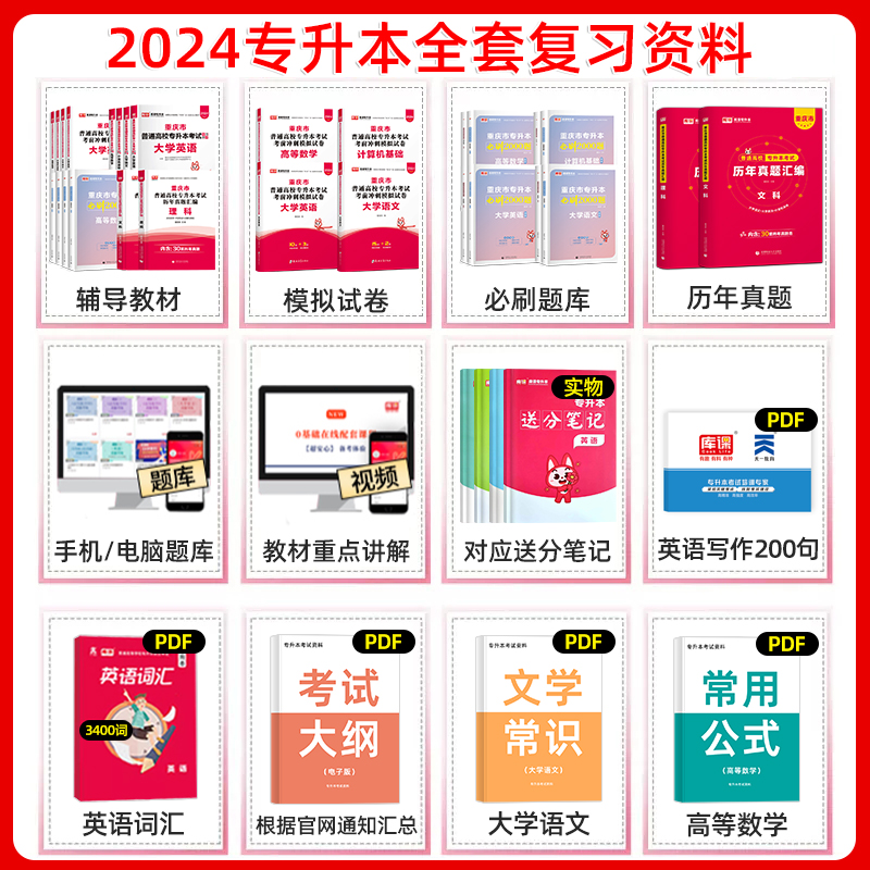 库课2025年重庆专升本复习资料2024教材真题试卷必刷题2000题英语文高等数学好老师一本好题重庆市统招专升本考试历年真题卷文理科 - 图0