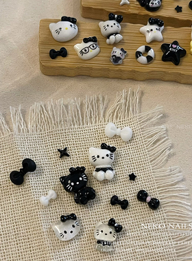 NEKONK黑白Kitty猫卡通美甲饰品