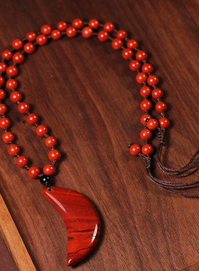 影子石红竹石项链吊坠石碑护身符弯弯月牙月亮饰品项坠情侣男女