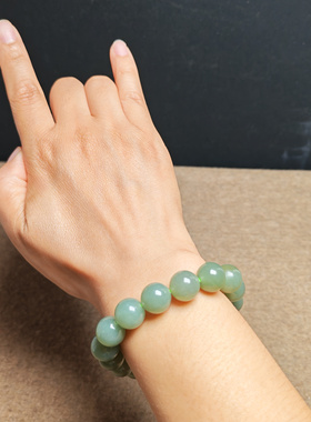 和田玉且末青白玉12mm圆珠手链