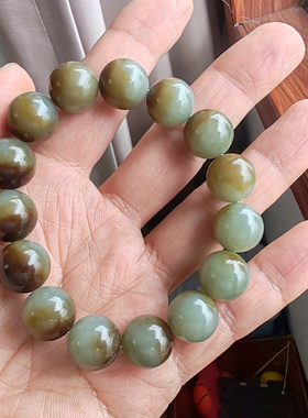 和田玉且末蓝糖玉聚宝盆14mm手链