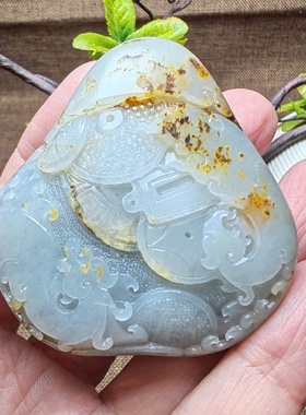 仿古龙和田玉青花籽玉手把件