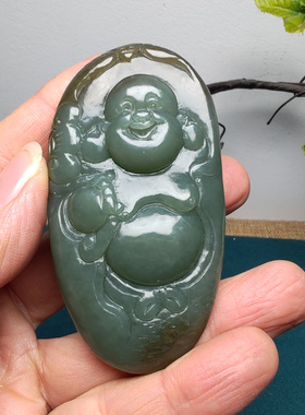 新疆和田玉且末蓝调糖玉佛蝙蝠手把件苏工精品油润男国风佛引福来