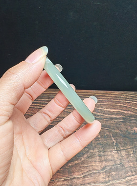 和田玉青白玉飘花手镯52mm+圆条