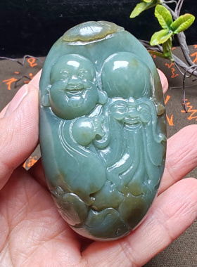 新疆和田玉且末蓝调糖玉佛寿星如意手把件精雕男女国风福寿如意