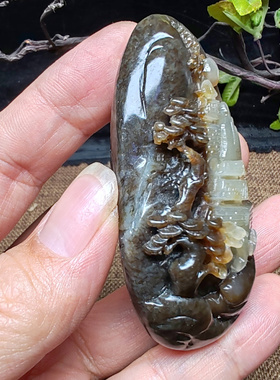 山水手把件和田玉且末糖青白玉