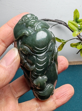 新疆和田玉且末蓝调糖玉猴子大象手把件苏工精品男女国风封侯拜相