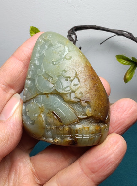 新疆和田玉籽玉仿古龙凤手把件苏工精品油润保真男女国风龙凤呈祥