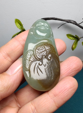 新疆和田玉且末蓝调糖玉佛蝙蝠铜钱吊坠挂件手把件男女佛引福来