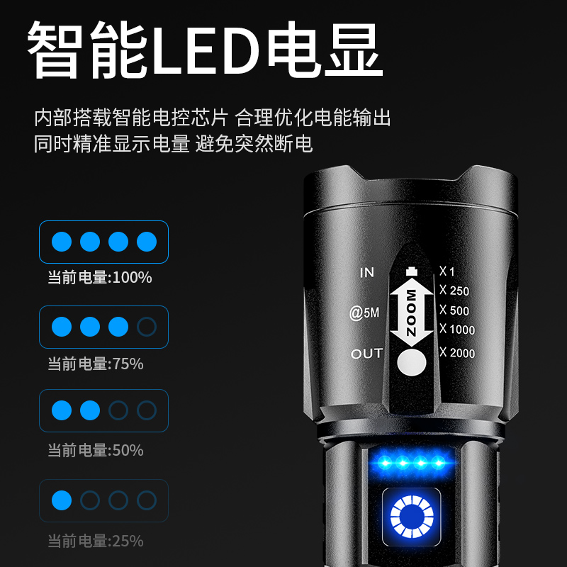 手电筒强光可充电式户外超亮远射小型迷你便携家用耐用氙气led灯