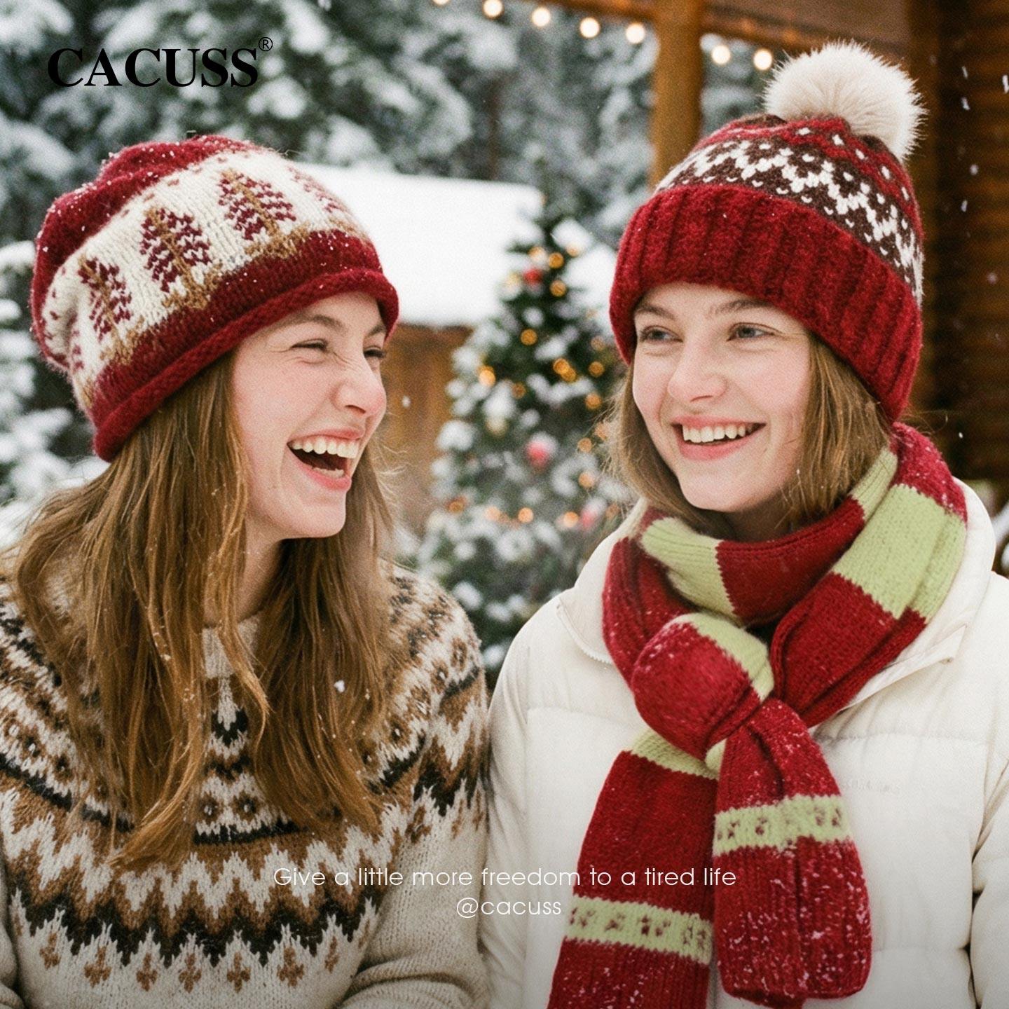 CACUSS新年帽子防寒护耳费尔岛针织帽女冬季保暖围巾泰迪绒棒球帽,淘宝优惠券,粉丝福利购,淘宝优惠卷