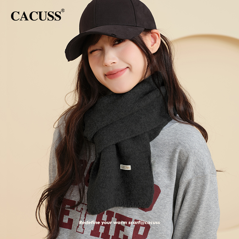 CACUSS秋冬季女士含羊毛小围巾针织围脖多色保暖百搭情侣闺蜜送礼 - 图0