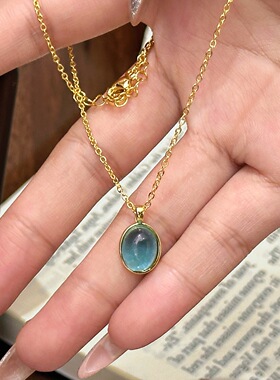 PURE清透月光石海水蓝色宝石吊坠项链女ins冷淡风锁骨链小众设计