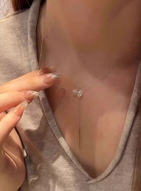 PURE法式简约流苏y字闪钻项链女小众气质百搭不对称设计锁骨链