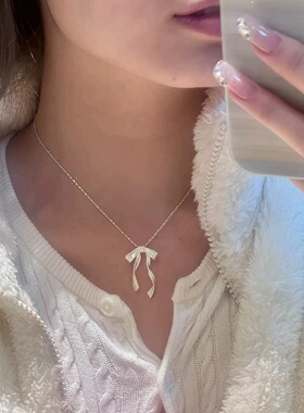 PURE夏日蝴蝶结飘带项链女轻奢法式ins风小众设计芭蕾风锁骨链
