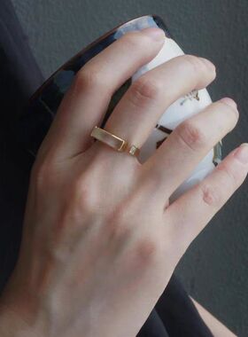 PURE新中式方形不规则素圈戒指女简约冷淡风开口可调节食指戒指环