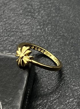 PURE克罗l心十字花戒指女镀22k金保色金刚杵指环带钻尾戒食指戒指