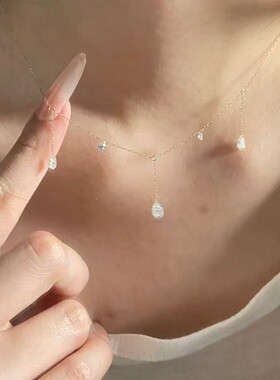PURE法式精致满天星水滴流苏项链女超细碎钻精致锁骨链配饰