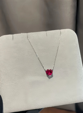 PURE简约mini爱心吊坠项链女桃心简约S925纯银镀14K金红锆锁骨链