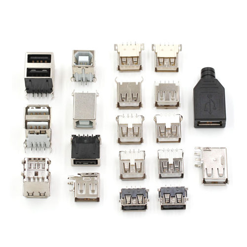 USB A型母座 A母B母插座 卷边90度180度 扁口方口 直插贴片 - 图0