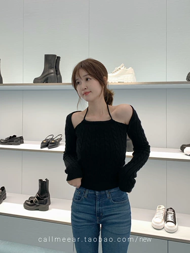 Трикотажный лонгслив, демисезонный черный свитер