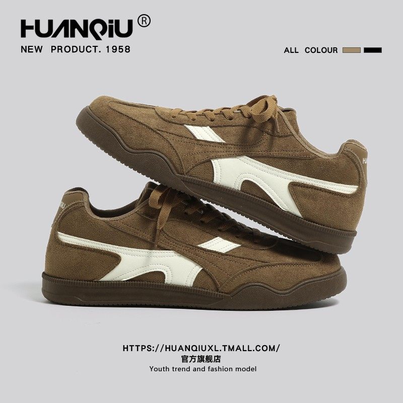 环球黑色休闲板鞋男款2025秋季新款软底增高德训鞋时尚复古运动鞋,淘宝优惠券,粉丝福利购,淘宝优惠卷