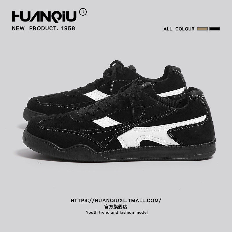 环球黑色休闲板鞋男款2025秋季新款软底增高德训鞋时尚复古运动鞋,淘宝优惠券,粉丝福利购,淘宝优惠卷
