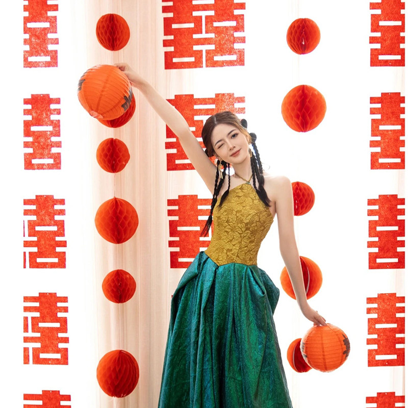 婚房布置套装长条喜字挂饰订婚拍照道具结婚客厅书法纱幔简约装饰