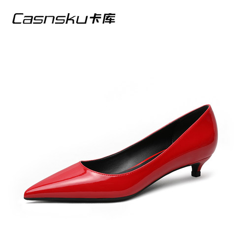 CASNSKU卡库 2026新款单鞋红色漆皮3公分小跟鞋高跟鞋女细跟工作 - 图0