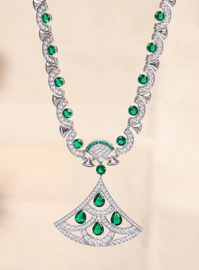 郭晓娅同款扇形造型设计微镶锆石时尚气质优雅项链优雅耳坠项链