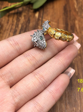 盈公主同款复古蛇造型戒指双色电镀真金铜材质镶钻百搭指环