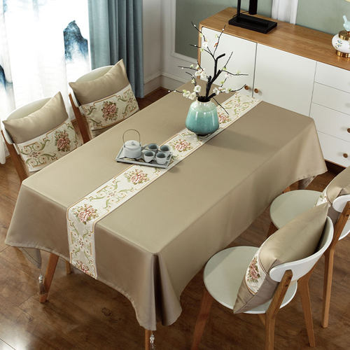 新中式刺绣桌布简约现代欧式茶几布田园餐桌布长方形台布带桌旗款 - 图0