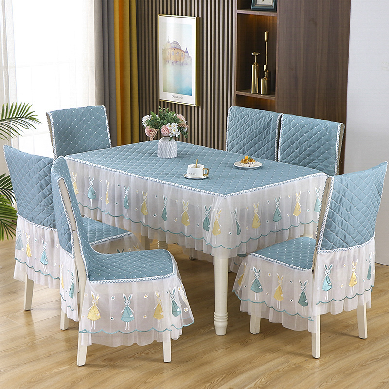 新款餐椅垫坐垫椅套餐桌布套装茶几罩长方形蕾丝布艺四季通用防尘-图1