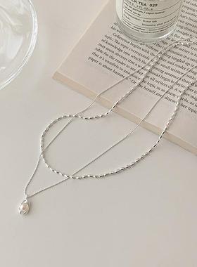 925纯银银豆淡水珍珠吊坠项链颈链轻奢小众高级感锁骨链