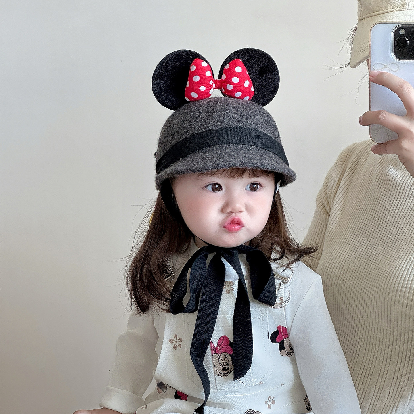 儿童帽子秋冬季可爱米妮蝴蝶结女宝宝鸭舌帽婴儿保暖女童毛呢礼帽,淘宝优惠券,粉丝福利购,淘宝优惠卷