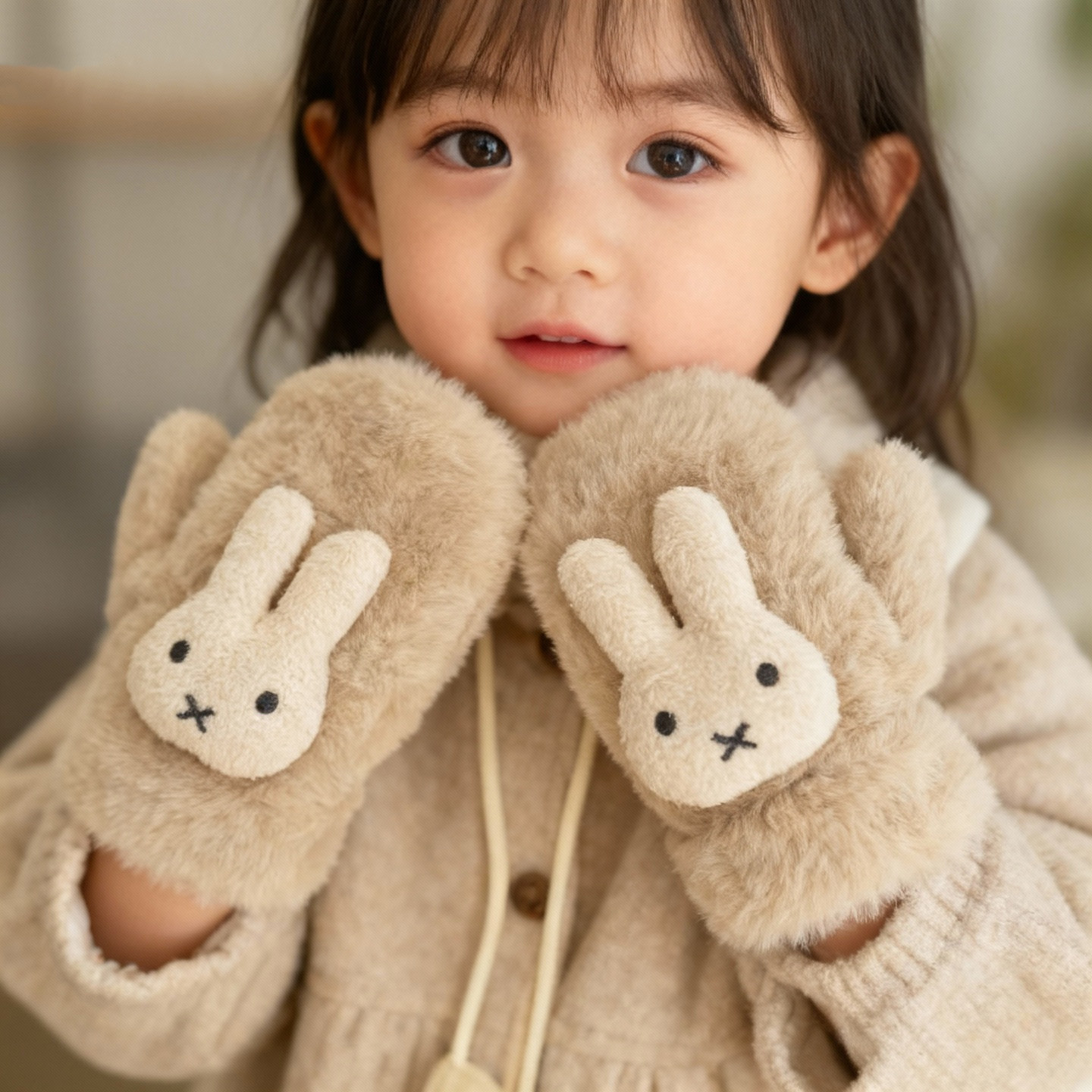 儿童手套冬季可爱兔子保暖宝宝手套连指挂脖加厚防寒男童女童手套,淘宝优惠券,粉丝福利购,淘宝优惠卷