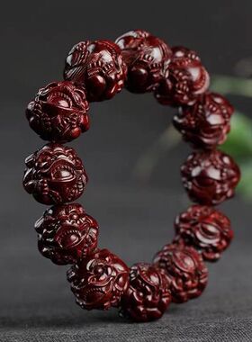 情侣民族风小叶紫檀貔貅佛珠雕刻
