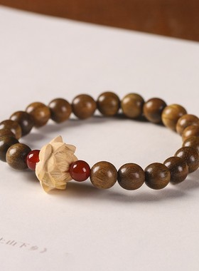 男女民族风绿檀木质雕刻莲花