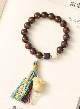 情侣金丝檀木白玉菩提黄杨木手串