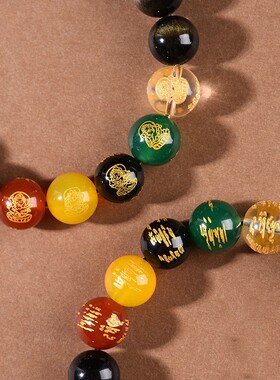 彩眼石黑曜石五路财神手串