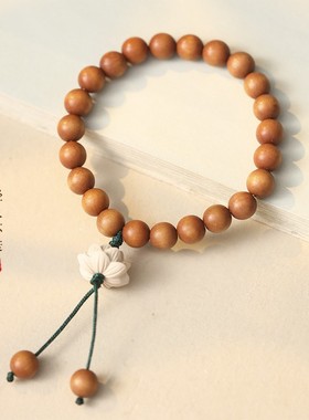 情侣民族风黄杨木莲花穗子手串